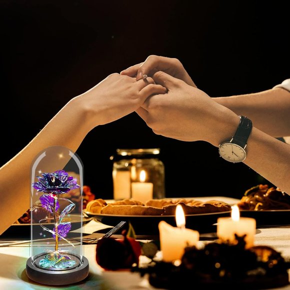Glass Rose Galaxy Enchanted Light-Up Flower Perfect Gift for Women Purple Color - Picture 5 of 7